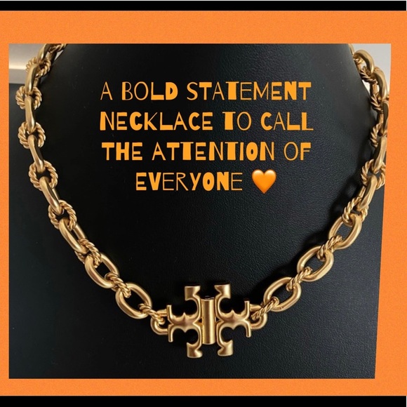 Tory Burch Authentic Torsade Vintage Brass Gold With T Logo Necklace - Picture 9 of 12